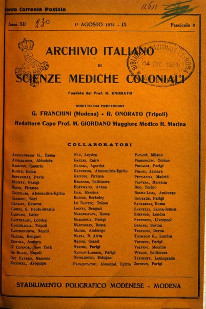 Archivio italiano di scienze mediche coloniali