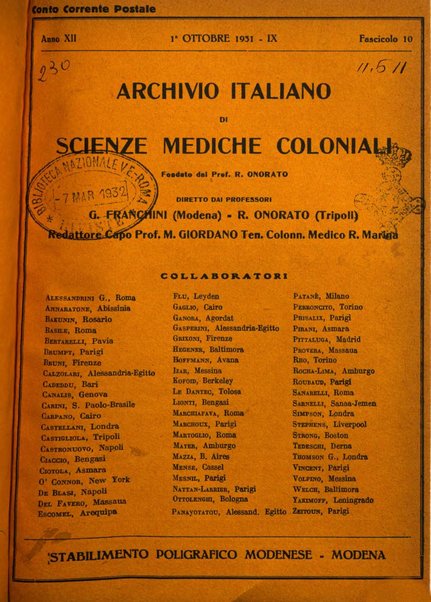 Archivio italiano di scienze mediche coloniali