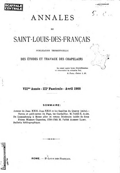 Annales de Saint-Louis-des-Francais publication trimestrielle