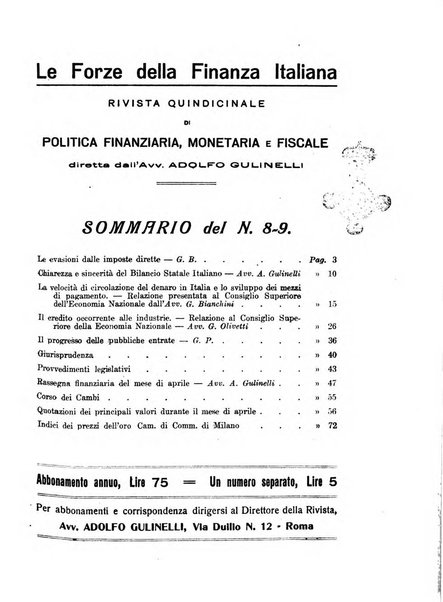 Le forze della finanza italiana rivista di politica finanziaria, monetaria e fiscale