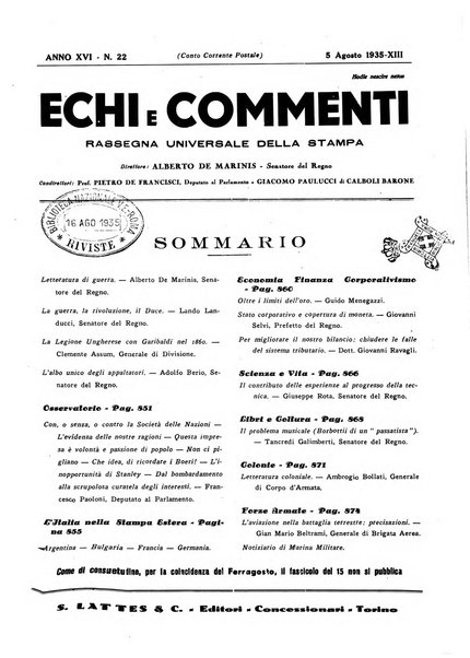 Echi e commenti rassegna universale della stampa