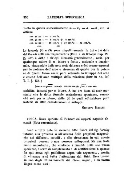 Raccolta di lettere ed altri scritti intorno alla fisica ed alle matematiche