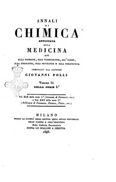 Annali di chimica applicata alla medicina cioè alla farmacia, alla tossicologia, all'igiene, alla fisiologia, alla patologia e alla terapeutica. Serie 3