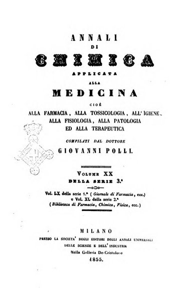 Annali di chimica applicata alla medicina cioè alla farmacia, alla tossicologia, all'igiene, alla fisiologia, alla patologia e alla terapeutica. Serie 3