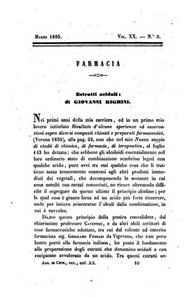 Annali di chimica applicata alla medicina cioè alla farmacia, alla tossicologia, all'igiene, alla fisiologia, alla patologia e alla terapeutica. Serie 3