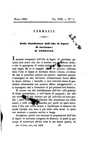 Annali di chimica applicata alla medicina cioè alla farmacia, alla tossicologia, all'igiene, alla fisiologia, alla patologia e alla terapeutica. Serie 3