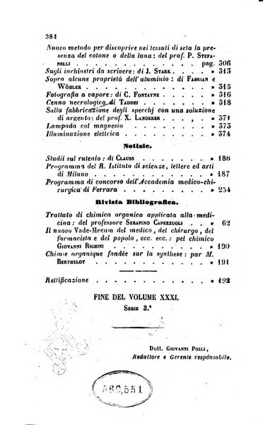 Annali di chimica applicata alla medicina cioè alla farmacia, alla tossicologia, all'igiene, alla fisiologia, alla patologia e alla terapeutica. Serie 3