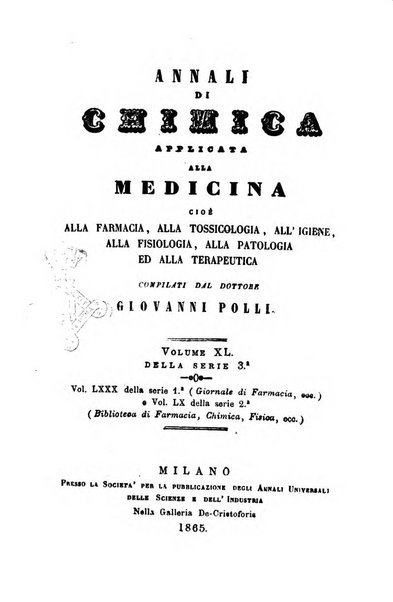 Annali di chimica applicata alla medicina cioè alla farmacia, alla tossicologia, all'igiene, alla fisiologia, alla patologia e alla terapeutica. Serie 3