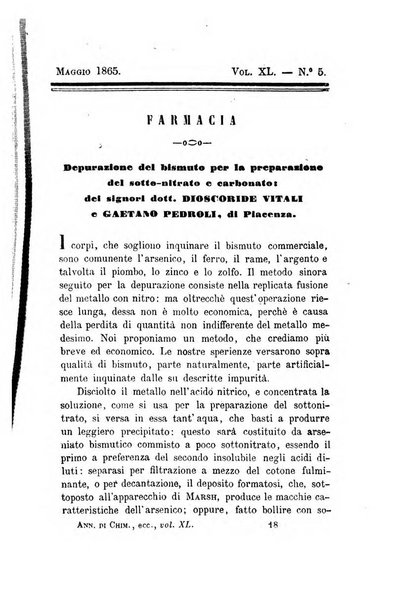 Annali di chimica applicata alla medicina cioè alla farmacia, alla tossicologia, all'igiene, alla fisiologia, alla patologia e alla terapeutica. Serie 3