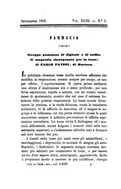 Annali di chimica applicata alla medicina cioè alla farmacia, alla tossicologia, all'igiene, alla fisiologia, alla patologia e alla terapeutica. Serie 3