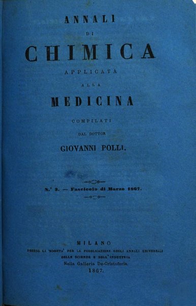 Annali di chimica applicata alla medicina cioè alla farmacia, alla tossicologia, all'igiene, alla fisiologia, alla patologia e alla terapeutica. Serie 3