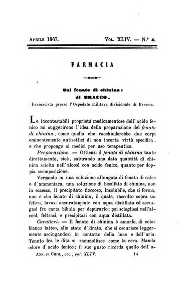 Annali di chimica applicata alla medicina cioè alla farmacia, alla tossicologia, all'igiene, alla fisiologia, alla patologia e alla terapeutica. Serie 3