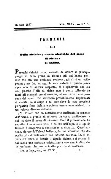 Annali di chimica applicata alla medicina cioè alla farmacia, alla tossicologia, all'igiene, alla fisiologia, alla patologia e alla terapeutica. Serie 3