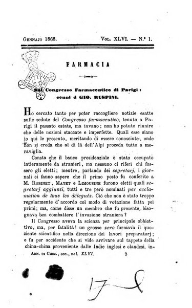 Annali di chimica applicata alla medicina cioè alla farmacia, alla tossicologia, all'igiene, alla fisiologia, alla patologia e alla terapeutica. Serie 3