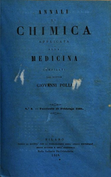 Annali di chimica applicata alla medicina cioè alla farmacia, alla tossicologia, all'igiene, alla fisiologia, alla patologia e alla terapeutica. Serie 3