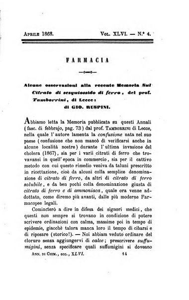 Annali di chimica applicata alla medicina cioè alla farmacia, alla tossicologia, all'igiene, alla fisiologia, alla patologia e alla terapeutica. Serie 3