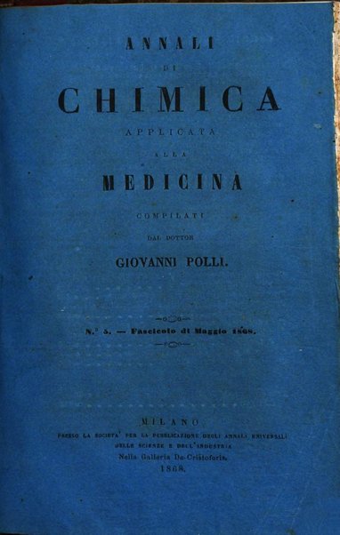 Annali di chimica applicata alla medicina cioè alla farmacia, alla tossicologia, all'igiene, alla fisiologia, alla patologia e alla terapeutica. Serie 3