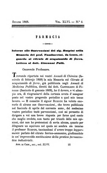 Annali di chimica applicata alla medicina cioè alla farmacia, alla tossicologia, all'igiene, alla fisiologia, alla patologia e alla terapeutica. Serie 3