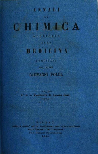 Annali di chimica applicata alla medicina cioè alla farmacia, alla tossicologia, all'igiene, alla fisiologia, alla patologia e alla terapeutica. Serie 3