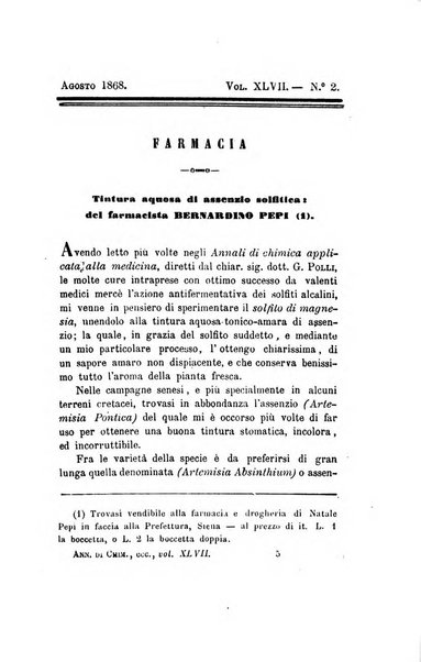 Annali di chimica applicata alla medicina cioè alla farmacia, alla tossicologia, all'igiene, alla fisiologia, alla patologia e alla terapeutica. Serie 3