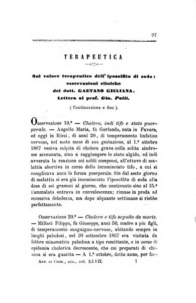 Annali di chimica applicata alla medicina cioè alla farmacia, alla tossicologia, all'igiene, alla fisiologia, alla patologia e alla terapeutica. Serie 3