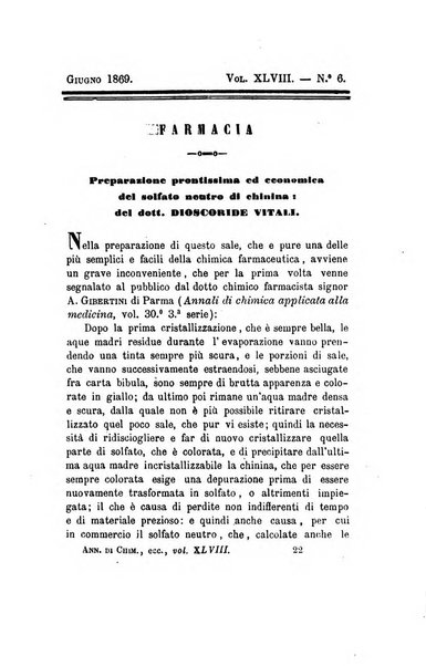 Annali di chimica applicata alla medicina cioè alla farmacia, alla tossicologia, all'igiene, alla fisiologia, alla patologia e alla terapeutica. Serie 3