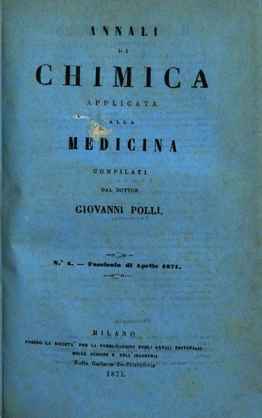 Annali di chimica applicata alla medicina cioè alla farmacia, alla tossicologia, all'igiene, alla fisiologia, alla patologia e alla terapeutica. Serie 3