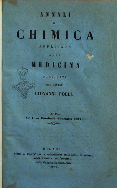 Annali di chimica applicata alla medicina cioè alla farmacia, alla tossicologia, all'igiene, alla fisiologia, alla patologia e alla terapeutica. Serie 3