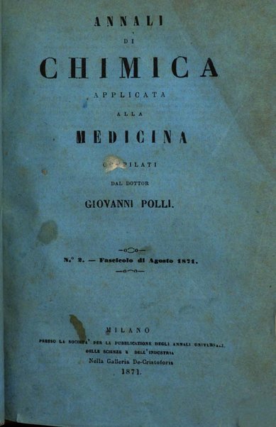 Annali di chimica applicata alla medicina cioè alla farmacia, alla tossicologia, all'igiene, alla fisiologia, alla patologia e alla terapeutica. Serie 3