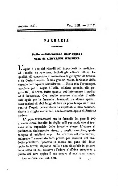Annali di chimica applicata alla medicina cioè alla farmacia, alla tossicologia, all'igiene, alla fisiologia, alla patologia e alla terapeutica. Serie 3