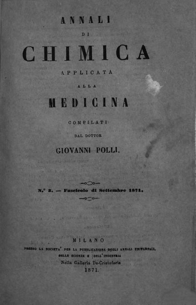 Annali di chimica applicata alla medicina cioè alla farmacia, alla tossicologia, all'igiene, alla fisiologia, alla patologia e alla terapeutica. Serie 3