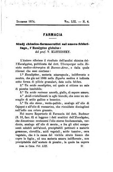 Annali di chimica applicata alla medicina cioè alla farmacia, alla tossicologia, all'igiene, alla fisiologia, alla patologia e alla terapeutica. Serie 3