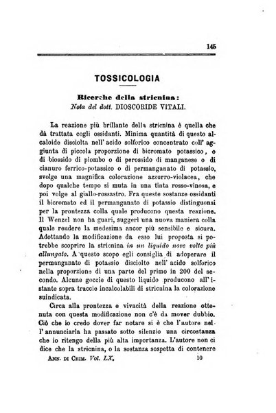 Annali di chimica applicata alla medicina cioè alla farmacia, alla tossicologia, all'igiene, alla fisiologia, alla patologia e alla terapeutica. Serie 3