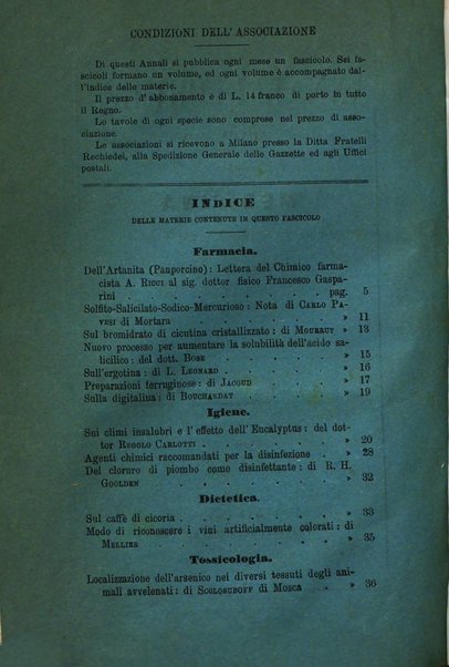 Annali di chimica applicata alla medicina cioè alla farmacia, alla tossicologia, all'igiene, alla fisiologia, alla patologia e alla terapeutica. Serie 3