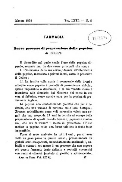 Annali di chimica applicata alla medicina cioè alla farmacia, alla tossicologia, all'igiene, alla fisiologia, alla patologia e alla terapeutica. Serie 3