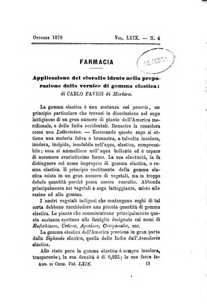 Annali di chimica applicata alla medicina cioè alla farmacia, alla tossicologia, all'igiene, alla fisiologia, alla patologia e alla terapeutica. Serie 3