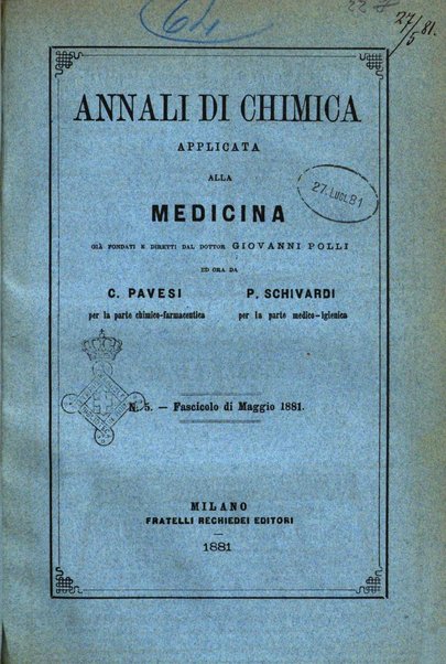 Annali di chimica applicata alla medicina cioè alla farmacia, alla tossicologia, all'igiene, alla fisiologia, alla patologia e alla terapeutica. Serie 3