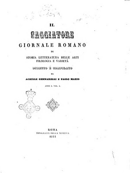 Il saggiatore giornale romano di storia, letteratura, belle arti, filologia e varietà