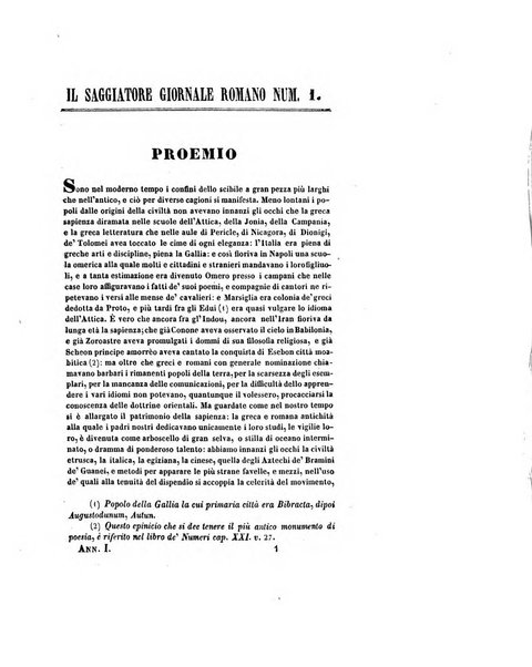 Il saggiatore giornale romano di storia, letteratura, belle arti, filologia e varietà