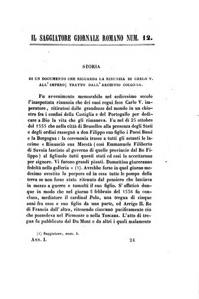 Il saggiatore giornale romano di storia, letteratura, belle arti, filologia e varietà