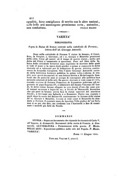 Il saggiatore giornale romano di storia, letteratura, belle arti, filologia e varietà