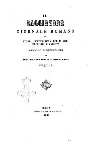 Il saggiatore giornale romano di storia, letteratura, belle arti, filologia e varietà