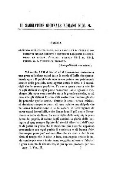 Il saggiatore giornale romano di storia, letteratura, belle arti, filologia e varietà