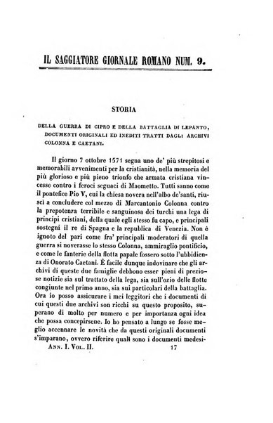 Il saggiatore giornale romano di storia, letteratura, belle arti, filologia e varietà