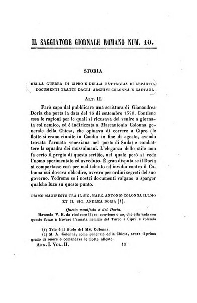 Il saggiatore giornale romano di storia, letteratura, belle arti, filologia e varietà