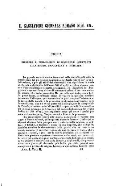 Il saggiatore giornale romano di storia, letteratura, belle arti, filologia e varietà