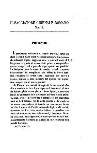 Il saggiatore giornale romano di storia, letteratura, belle arti, filologia e varietà