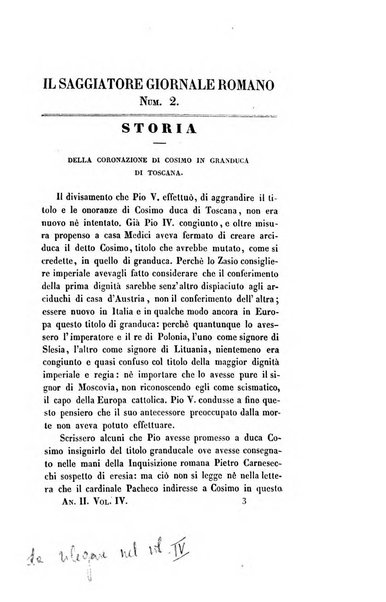 Il saggiatore giornale romano di storia, letteratura, belle arti, filologia e varietà