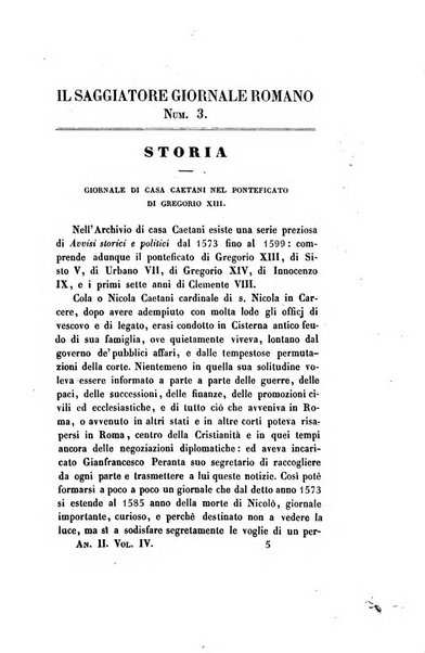 Il saggiatore giornale romano di storia, letteratura, belle arti, filologia e varietà