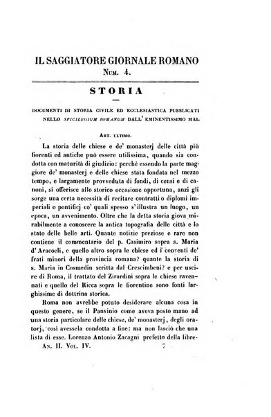 Il saggiatore giornale romano di storia, letteratura, belle arti, filologia e varietà